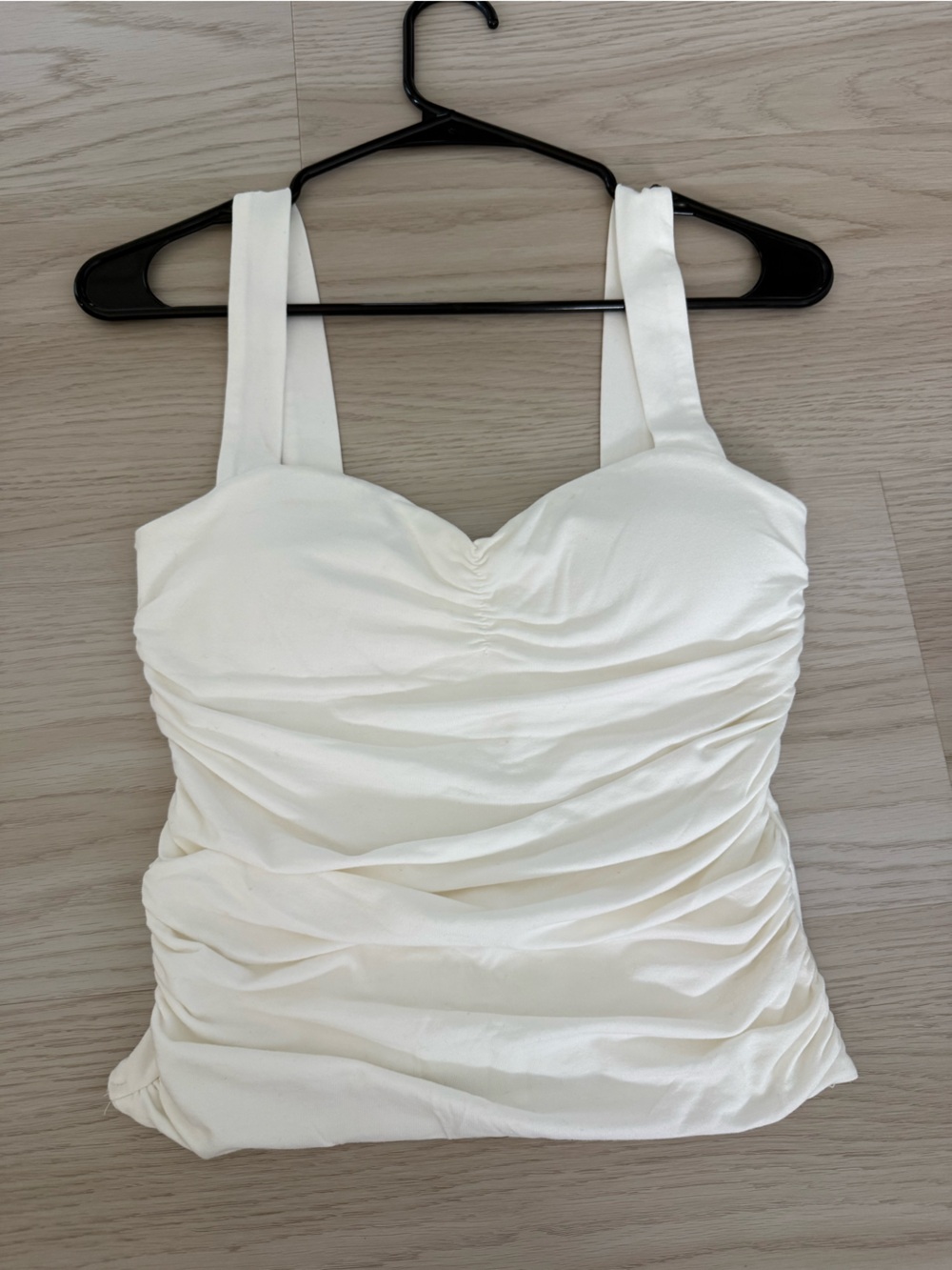 Forever 21 White Ruched Tank Top with Wide Straps